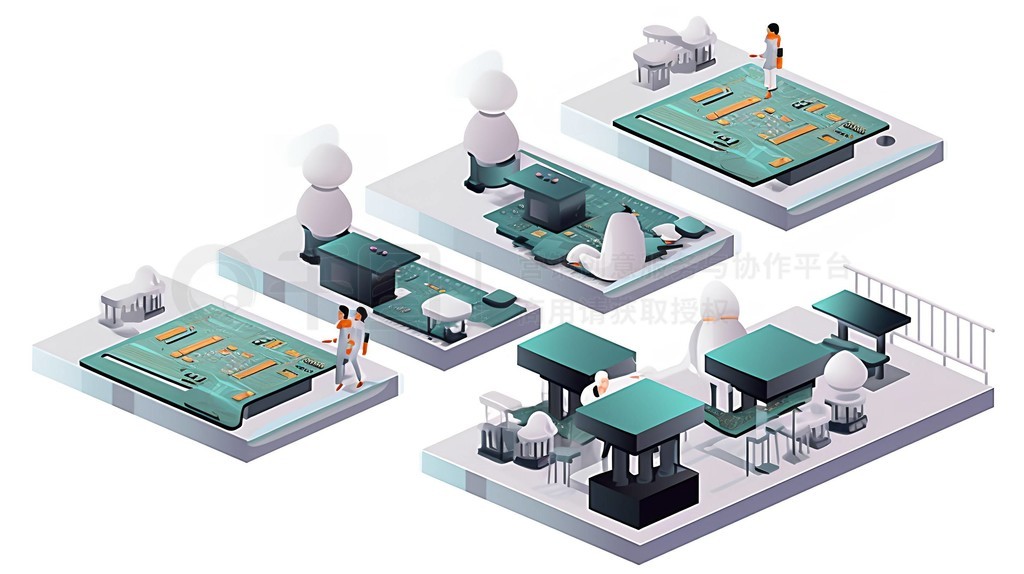 半導(dǎo)體芯片制造的藝術(shù)呈現(xiàn) 集成電路設(shè)計(jì)插畫元素